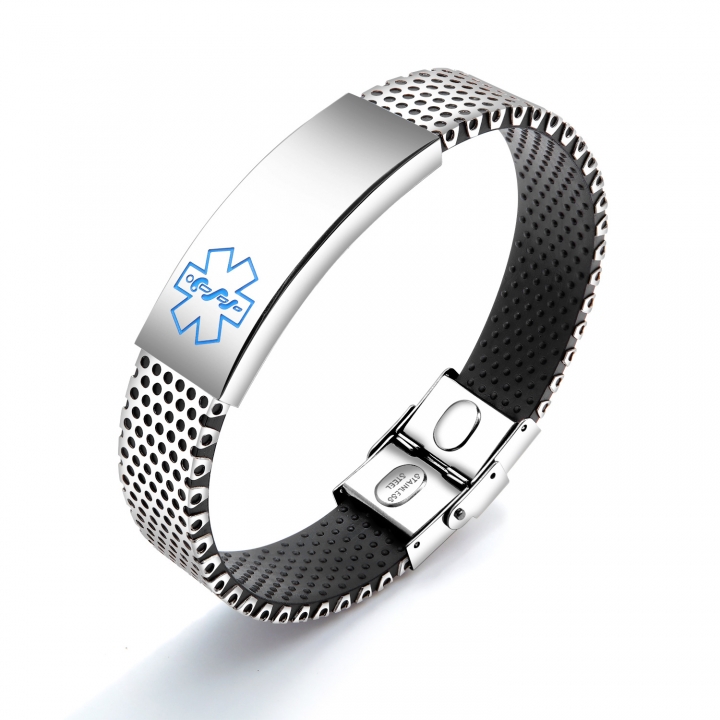 Men Bend Blue red medicine Sign bracelet Titanium steel Silica gel personality Bracelet