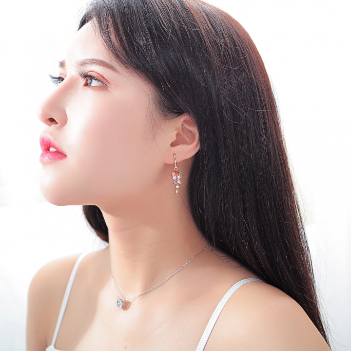 Personality bride Ms Copper plated Diamond earring Long section tassel Stud earring
