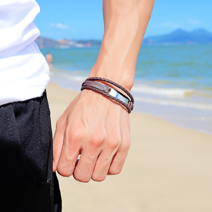 Western style fashion Simple Wild Multi-layer Weaving Men Titanium steel Leather bracelet
