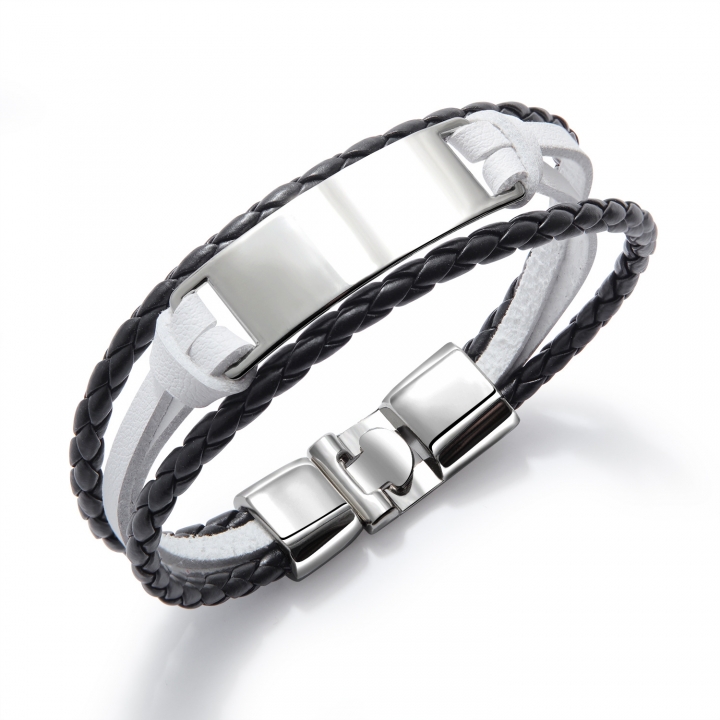 Western style fashion Simple Wild Multi-layer Weaving Men Titanium steel Leather bracelet