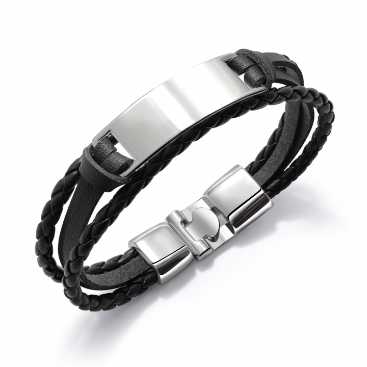 Western style fashion Simple Wild Multi-layer Weaving Men Titanium steel Leather bracelet