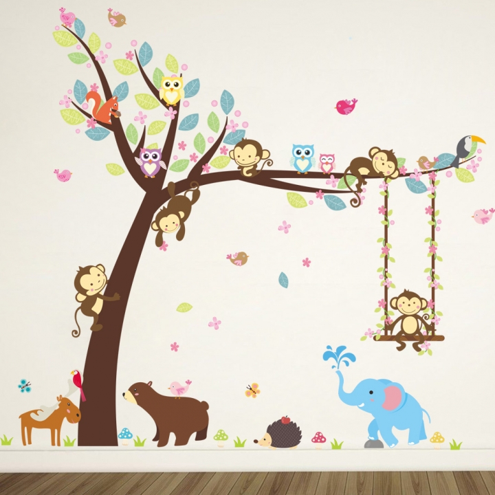 Cartoon monkey kindergarten decoration Wall Sticker Children's room Background wall Sticker