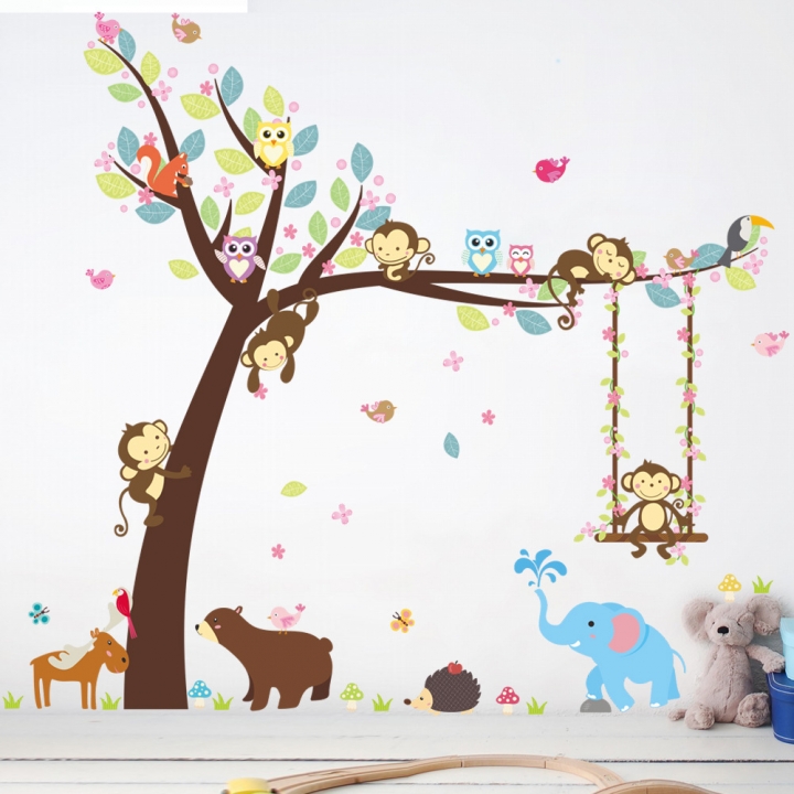 Cartoon monkey kindergarten decoration Wall Sticker Children's room Background wall Sticker