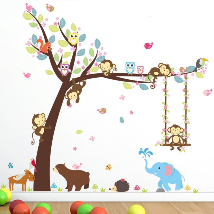 Cartoon monkey kindergarten decoration Wall Sticker Children's room Background wall Sticker