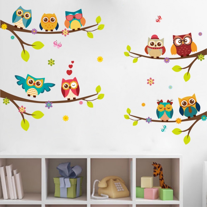 Creative Cartoon owl Branch Children's room TV wall decoration Wall sticker