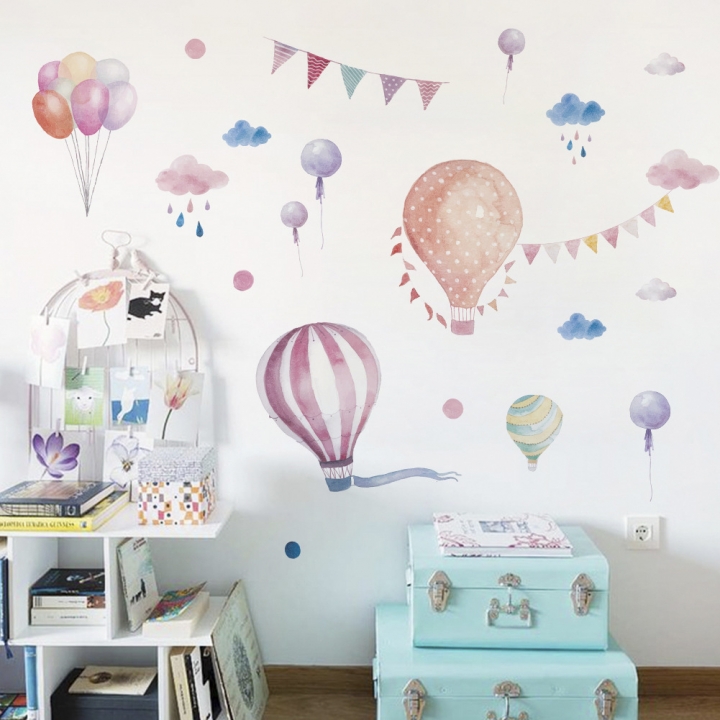 Creative color hot air balloon Wall Sticker Teenage girl style decoration Sticker