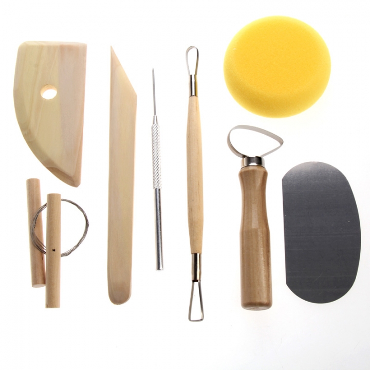 8pcs Pottery Tools Set Pottery Ceramics Molding Clay Tools Stainless Steel Wood Sponge Tool