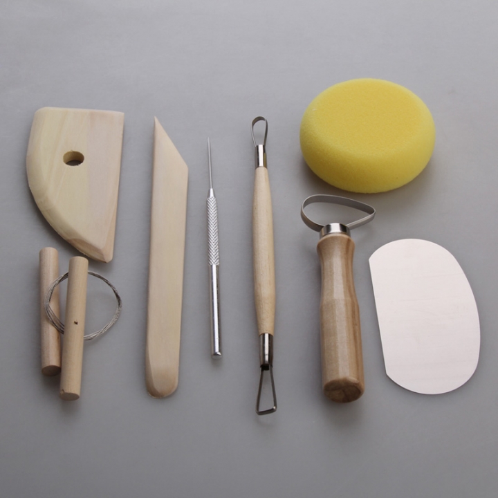 8pcs Pottery Tools Set Pottery Ceramics Molding Clay Tools Stainless Steel Wood Sponge Tool