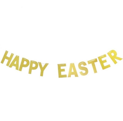 Glitter Happy Easter Easter happy Gold letter Tag Pull flower Party Pull flag