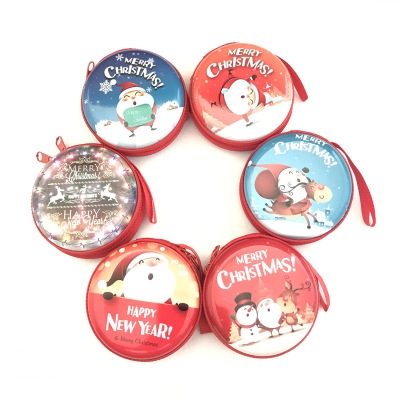 Western style Christmas pattern Coin Purse  zipper Key box Tinplate Headset bag
