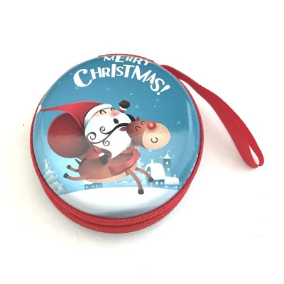 Western style Christmas pattern Coin Purse  zipper Key box Tinplate Headset bag