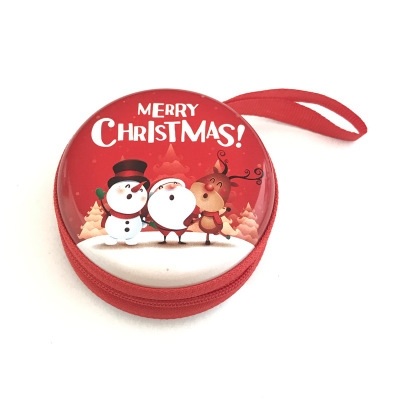 Western style Christmas pattern Coin Purse  zipper Key box Tinplate Headset bag
