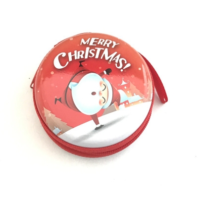 Western style Christmas pattern Coin Purse  zipper Key box Tinplate Headset bag