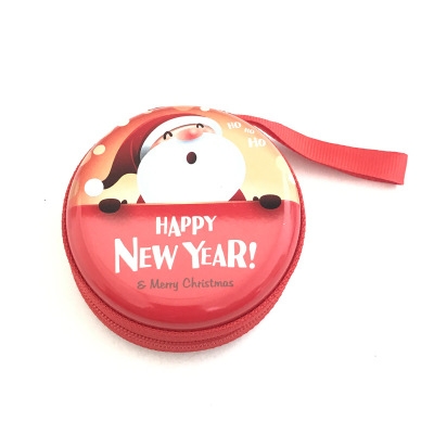 Western style Christmas pattern Coin Purse  zipper Key box Tinplate Headset bag