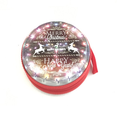 Western style Christmas pattern Coin Purse  zipper Key box Tinplate Headset bag