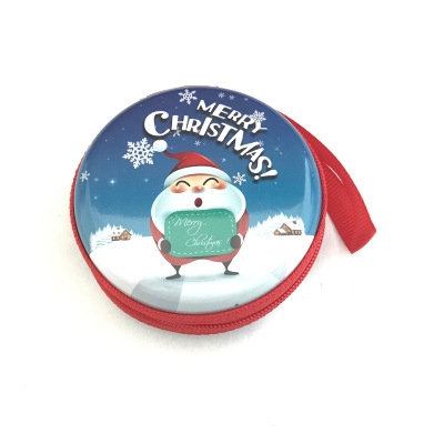 Western style Christmas pattern Coin Purse  zipper Key box Tinplate Headset bag