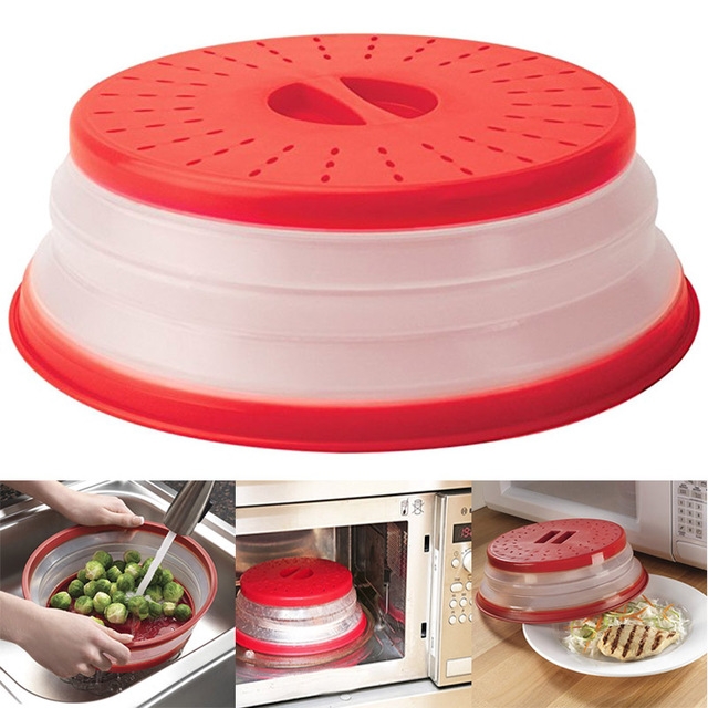 Collapsible Microwave Food Cover Folding Plate Fruit Vegetables Colander Strainer Oven Oil Cap