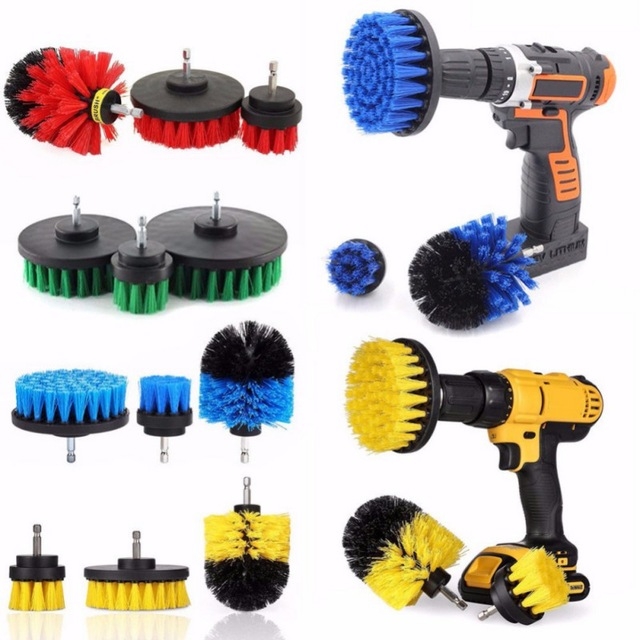 3 Pcs Power Scrubber Brush Drill Cleaning Brush Bit Pad Car Boat Shower Tile Electric ScrubTool