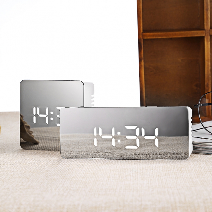 Led Alarm Clock Multi Function Noiseless LED Mirror Clock LCD Display Night Light Time Temperature  Bluetooth Accessories