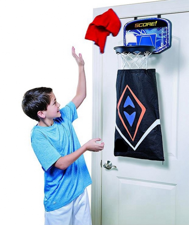Basketball Backboard Hoop And Hamper with Detachable Dirty Laundry Bag Kids Hoops