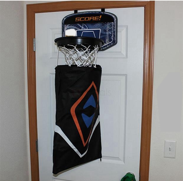 Basketball Backboard Hoop And Hamper with Detachable Dirty Laundry Bag Kids Hoops