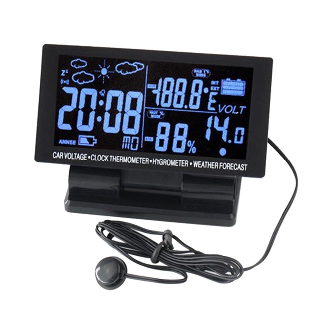 LCD Display Car Thermometer Clock Hygrometer Digital Automotive Temperature Meter Weather Forecast