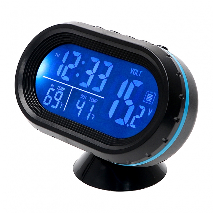 Car Ornament Dual  Clock Thermometer Voltage Tester Dashboard LED Lighted Watch Gauge Voltmeter