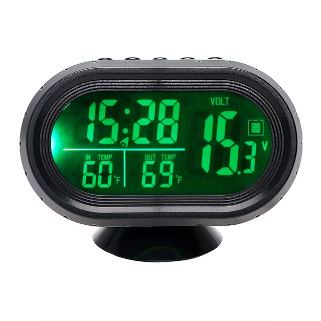 Car Ornament Dual  Clock Thermometer Voltage Tester Dashboard LED Lighted Watch Gauge Voltmeter