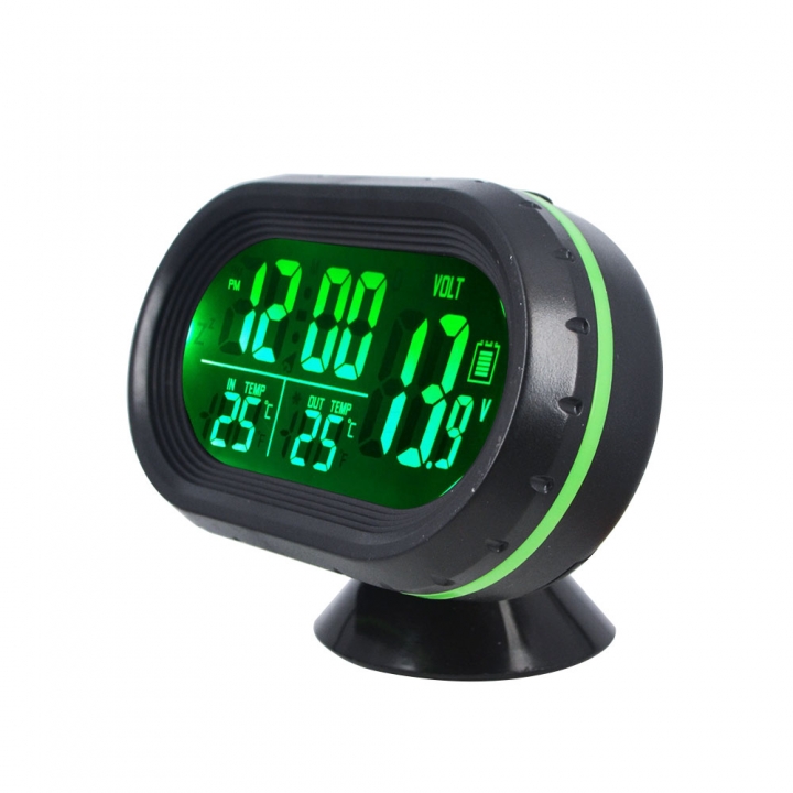 Car Ornament Dual  Clock Thermometer Voltage Tester Dashboard LED Lighted Watch Gauge Voltmeter