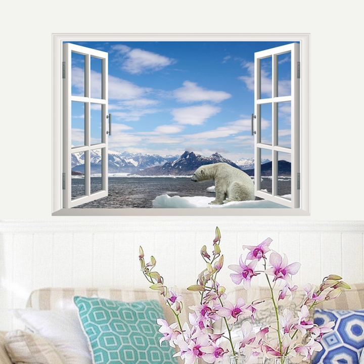 Creative Sea view 3D Fake window living room bedroom background Wall sticker
