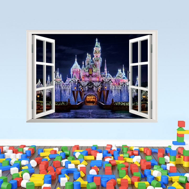 Creative Sea view 3D Fake window living room bedroom background Wall sticker