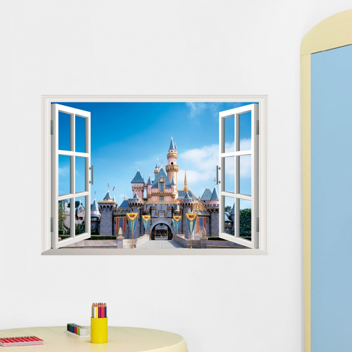 Creative Sea view 3D Fake window living room bedroom background Wall sticker