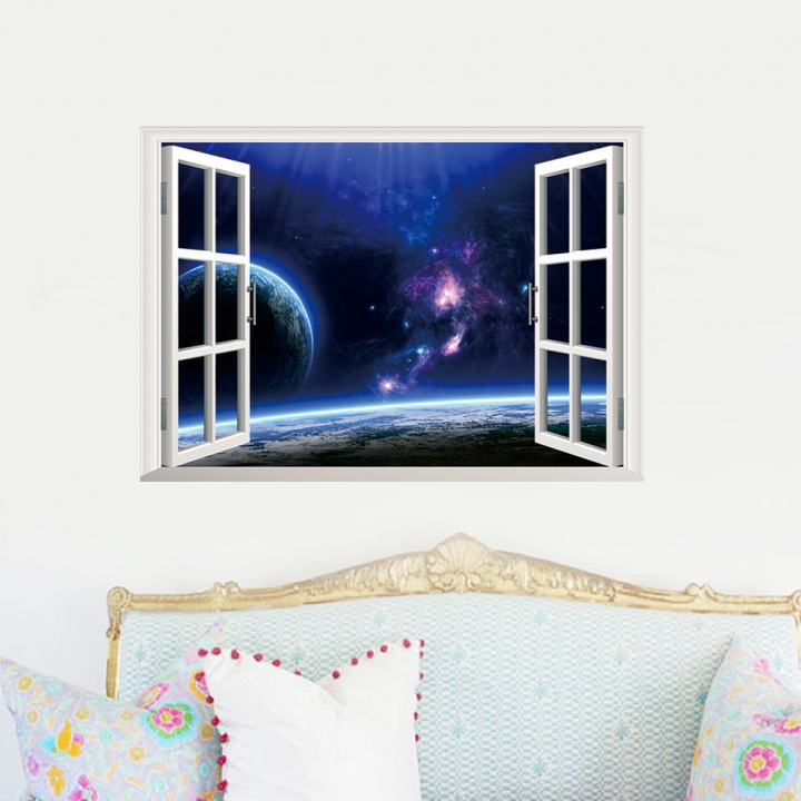 Creative Sea view 3D Fake window living room bedroom background Wall sticker