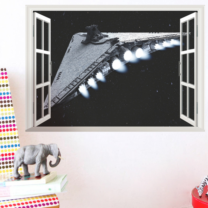 Star Wars 3D window Children's room bedroom background Wall sticker