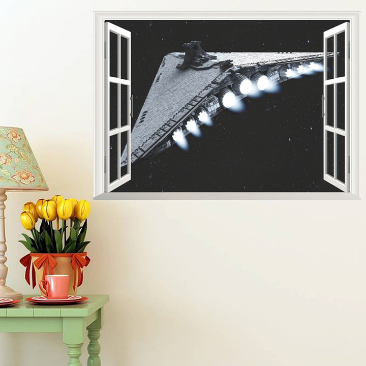 Star Wars 3D window Children's room bedroom background Wall sticker