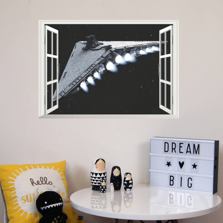 Star Wars 3D window Children's room bedroom background Wall sticker