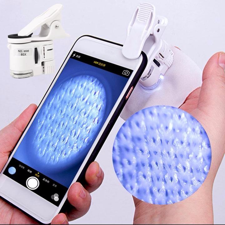LED light Take a photo magnifier 60 times Mini Portable universal Phone clip HD microscope