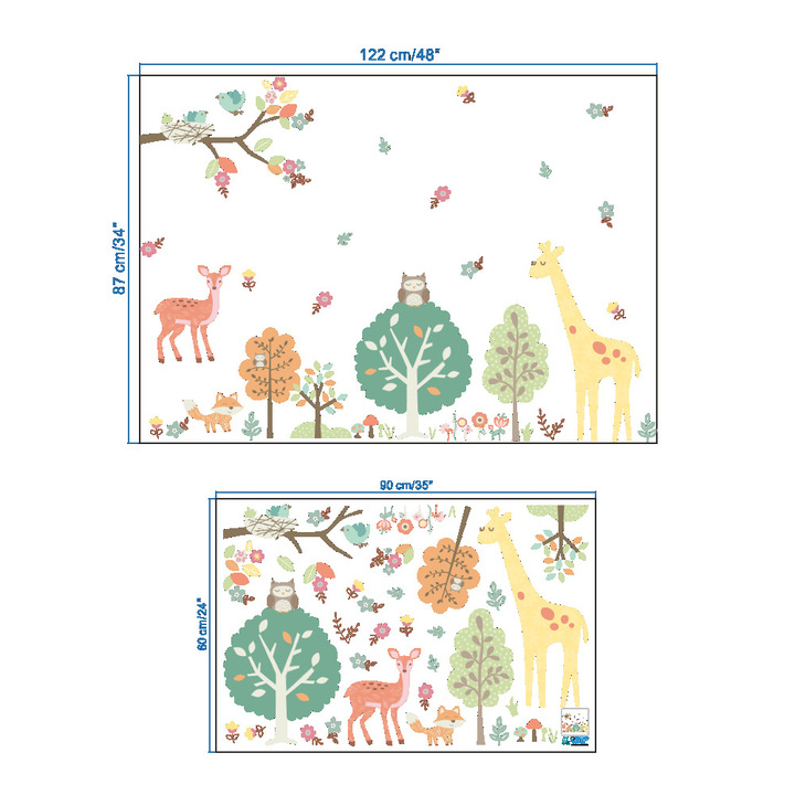 Cartoon giraffe elk Branch Little bird Wall Sticker Children's room background Wall decoration