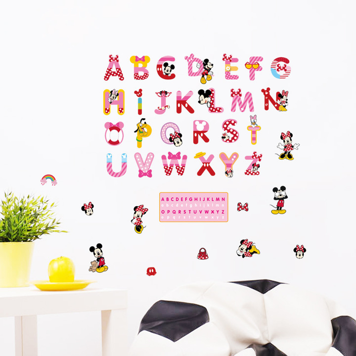 Mickey English letter Sticker English word Cartoon Wall Sticker Children's room classroom Sticker