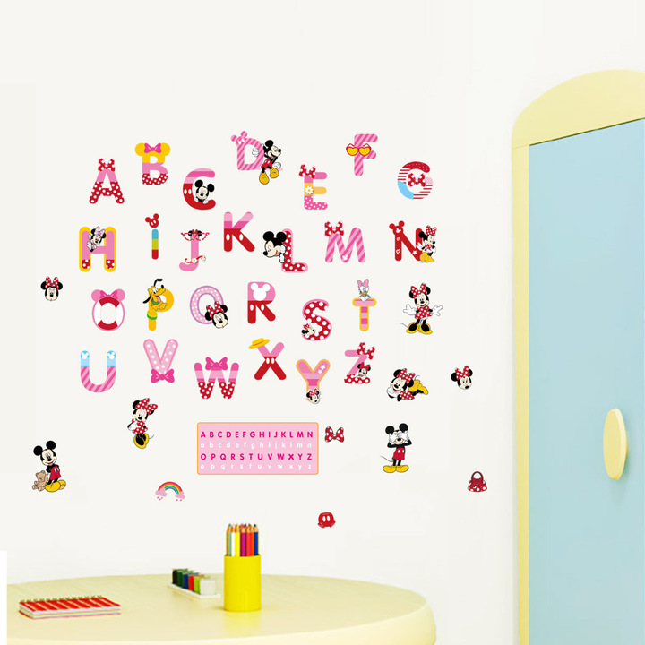 Mickey English letter Sticker English word Cartoon Wall Sticker Children's room classroom Sticker