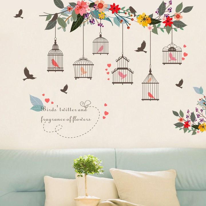 The New Flower vine birdcage TV Background wall decoration mural