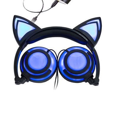 child Cartoon Cat ears Charging Head-mounted Illuminate Foldable Mobile phone headset