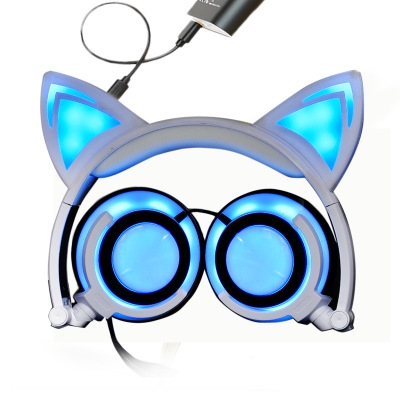 child Cartoon Cat ears Charging Head-mounted Illuminate Foldable Mobile phone headset