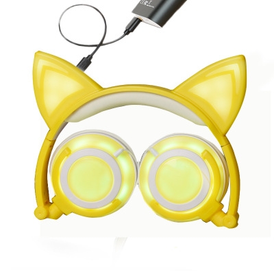 child Cartoon Cat ears Charging Head-mounted Illuminate Foldable Mobile phone headset