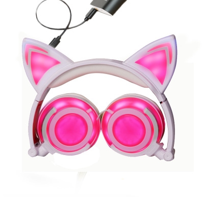 child Cartoon Cat ears Charging Head-mounted Illuminate Foldable Mobile phone headset