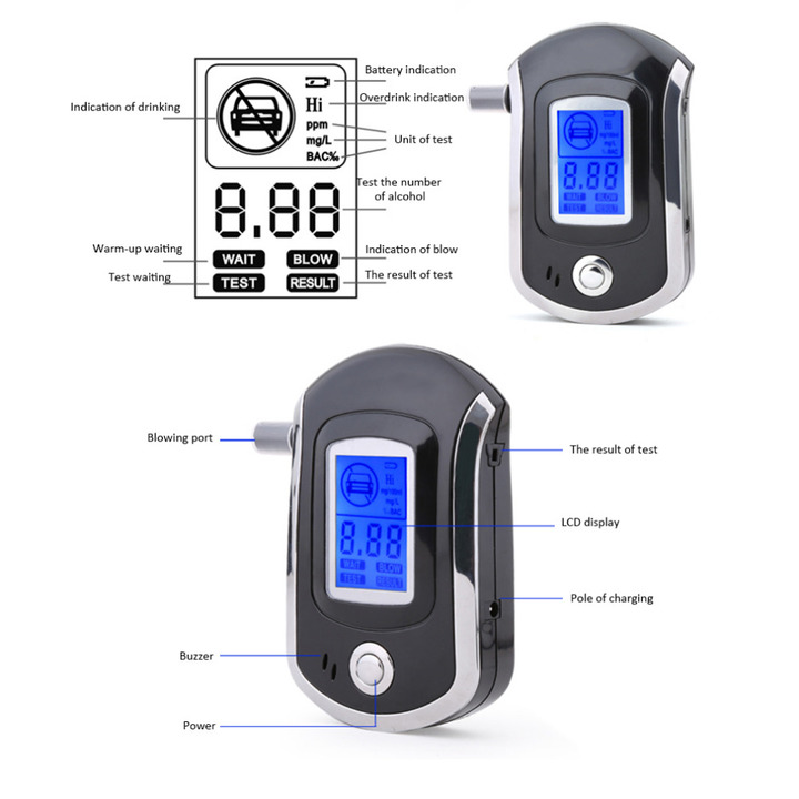 Digital Breath Alcohol Tester Breathalyzer with LCD Dispaly with Mouthpieces Police Alcohol