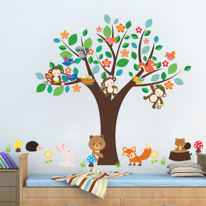 The New Cartoon monkey Children's room living room TV background Wall decoration