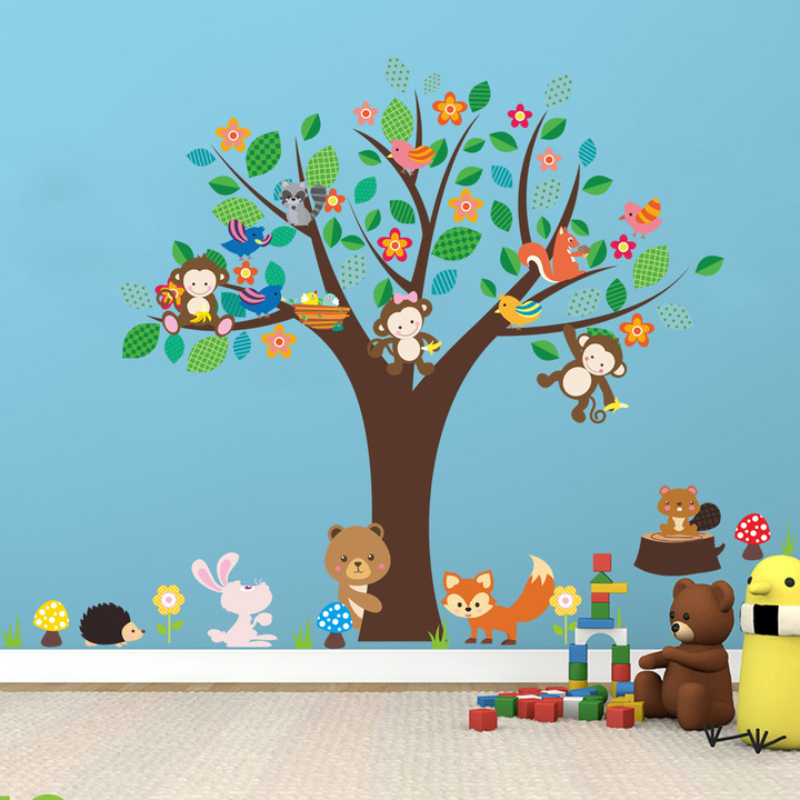 The New Cartoon monkey Children's room living room TV background Wall decoration