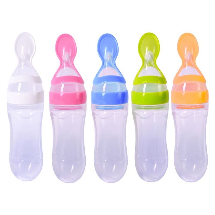 Baby Squeezing Feeding Bottle Silicone Training Rice Spoon Infant Cereal Food Supplement  Tools