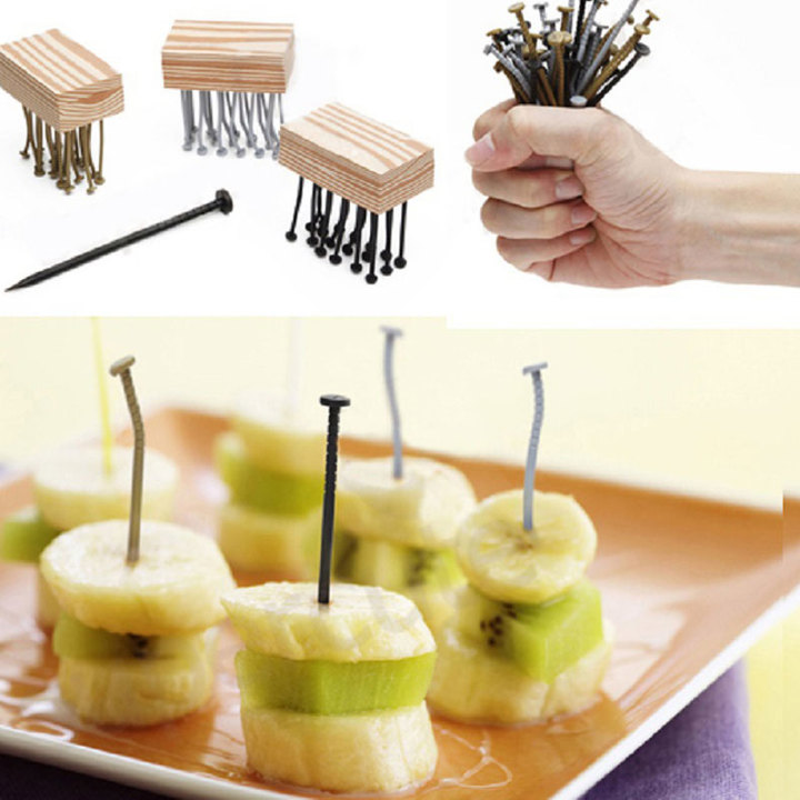 Creative Iron Nail Style Plastic Fruit Fork Iron Nail Style Multiple Use Snack Fork Party Tableware